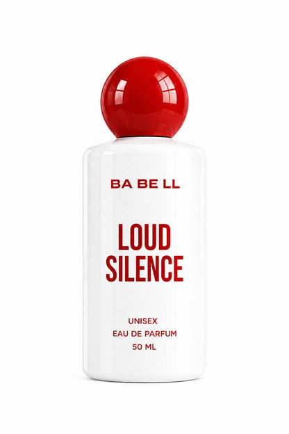 A 50 ml bottle of BA BE LL Skin Addiction Eau de Parfum, featuring a white cylindrical body with bold red text and a glossy red spherical cap, set against a plain white background.