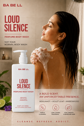 Babell Loud Silence perfume body wash with bergamot, violet leaf, amberwood — gentle cleansing, long-lasting fragrance, skin-friendly formula.