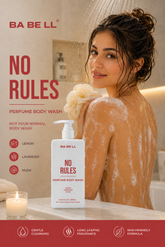 Babell No Rules perfume body wash with lemon, lavender, musk — gentle cleansing, long-lasting fragrance, skin-friendly formula.
