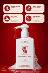 Soft Sin body wash benefits — perfume-infused formula, gentle on skin, thick lather and long-lasting freshness.