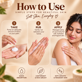 Babell After Dark perfume body lotion application guide: pump into palms, rub hands and massage over the body