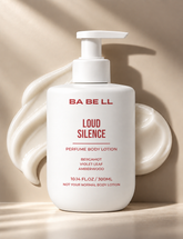 Babell Loud Silence perfume body lotion, 300ml white pump bottle with red label