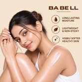 Babell No Rules body-care graphic showing a woman with lotion on her shoulder